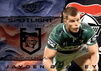 2025 NRL Elite Spotlight Jersey Patch Booklet - SB5 Jayden Brailey Newcastle Knights
