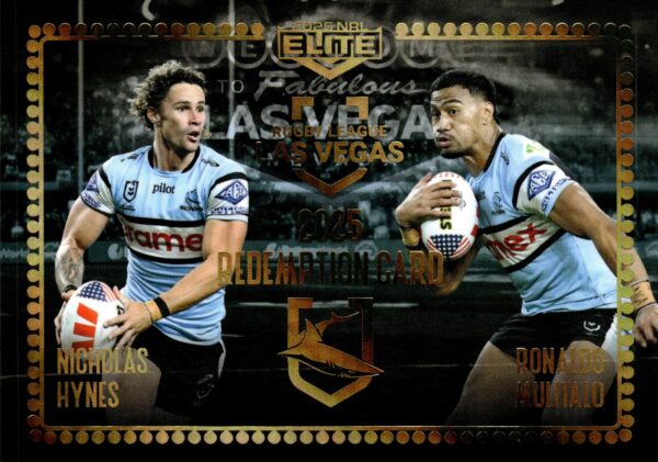 2025 NRL Elite Las Vegas Signature Booklet - VRS2 Nicholas Hynes & Ronaldo Mulitalo Cronulla Sharks