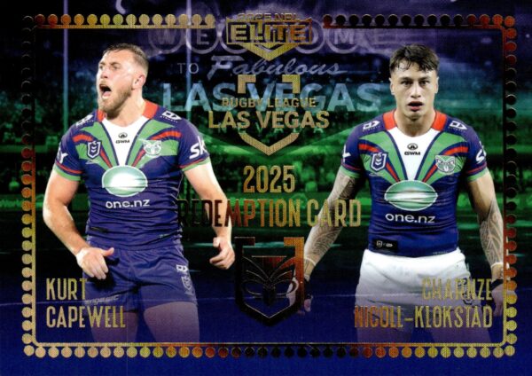 2025 NRL Elite Las Vegas Signature Booklet - VRS4 Kurt Capewell & Charnze Nicoll-Klokstad Warriors
