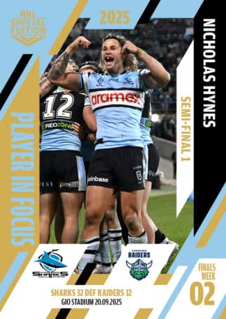 2025 NRL Player In Focus Finals Week 2 Semi Final 1 - IFSF1 Nicholas Hynes Cronulla Sharks