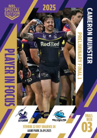 2025 NRL Player In Focus Finals Week 3 Preliminary Final 1 - IFPF1 Cameron Munster Melbourne Storm