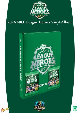 2026 NRL League Heroes Collector Card Vinyl Album with 2 x Bonus Packets.