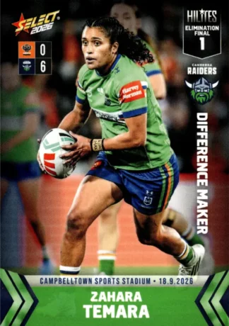 The NRL Trading Card Specialists 5 2026 NRLW Hilites Finals Elimination 1 - NWHE1 Zahara Temara Canberra Raiders