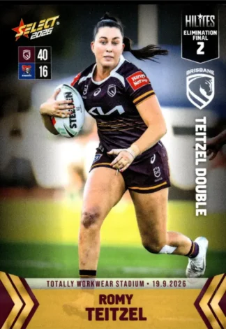 The NRL Trading Card Specialists 5 2026 NRLW Hilites Finals Elimination 2 - NWHE2 Romy Teitzel Brisbane Broncos