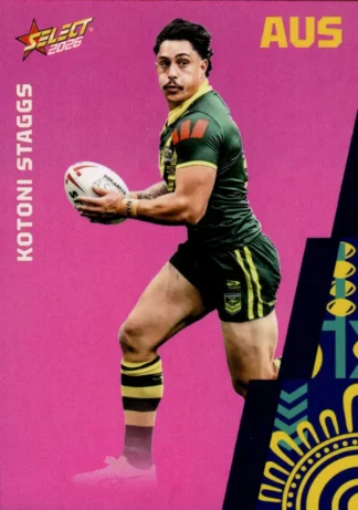 2026 Rugby League World Cup Base Parallel Pink - BP010 Kotoni Staggs Australia