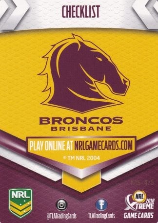 2018 NRL Xtreme Team Master Set #4 - Brisbane Broncos