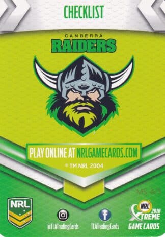 2018 NRL Xtreme Team Master Set #4 - Canberra Raiders