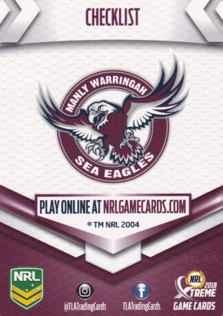 2018 NRL Xtreme Team Master Set #4 - Manly Sea Eagles