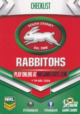 2018 NRL Xtreme Team Master Set #4 - South Sydney Rabbitohs