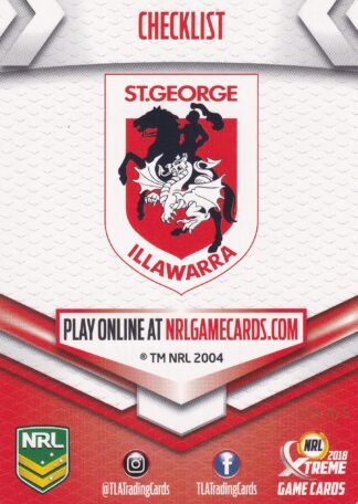 2018 NRL Xtreme Team Master Set #4 - St George Dragons