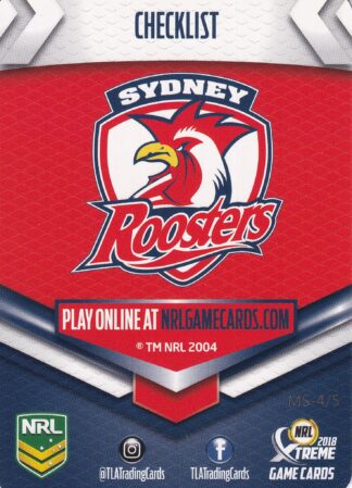 2018 NRL Xtreme Team Master Set #4 - Sydney Roosters