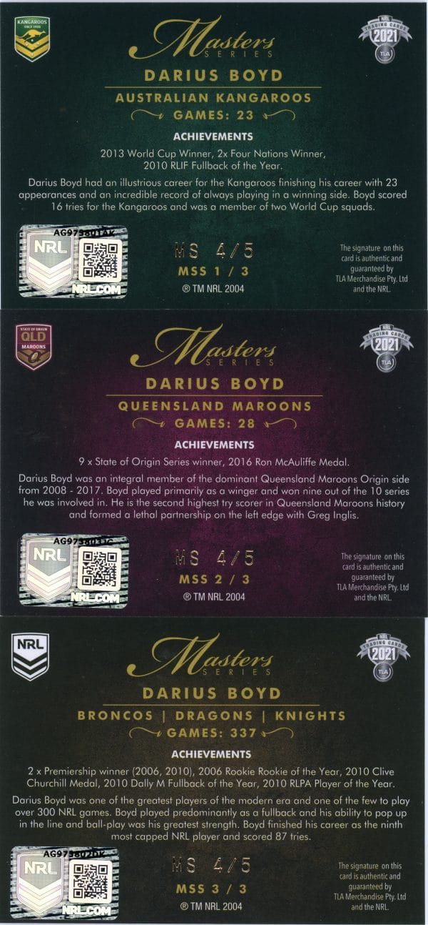 2021 NRL Elite Team Master Set #4 -  Darius Boyd - Image 5
